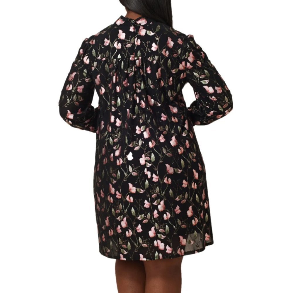 NWT Maree Pour Toi Floral Foil Print Long Sleeve Trapeze Dress Black Size 16 - Picture 2 of 12